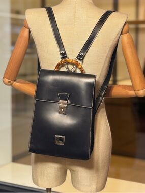 Dooney & Bourke Black Convertible Leather Backpack satchel with Bamboo Handle